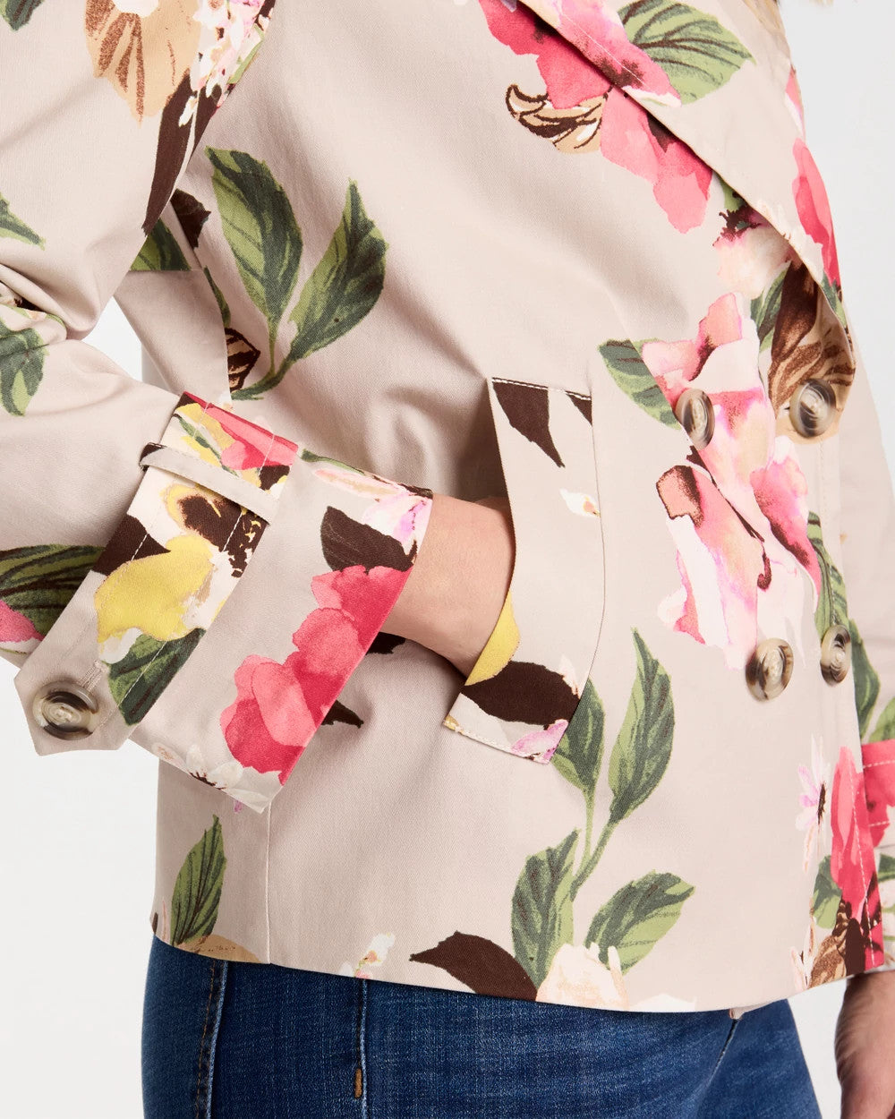 Chico's Signature | Cotton-Stretch Floral Trench Coat