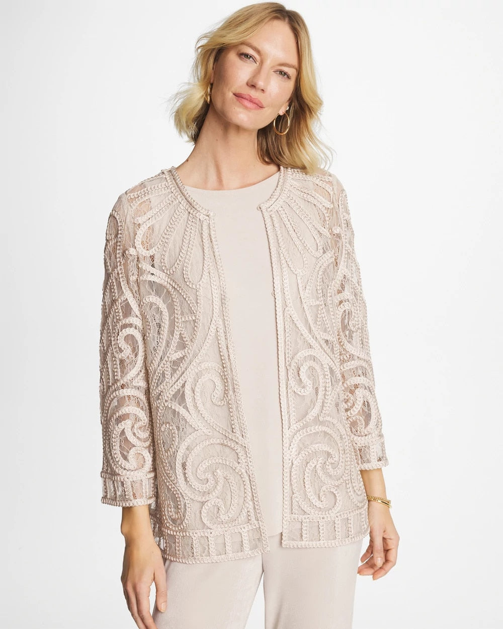 Chico's Essential | Travelers™ Short Embroidered Lace Jacket