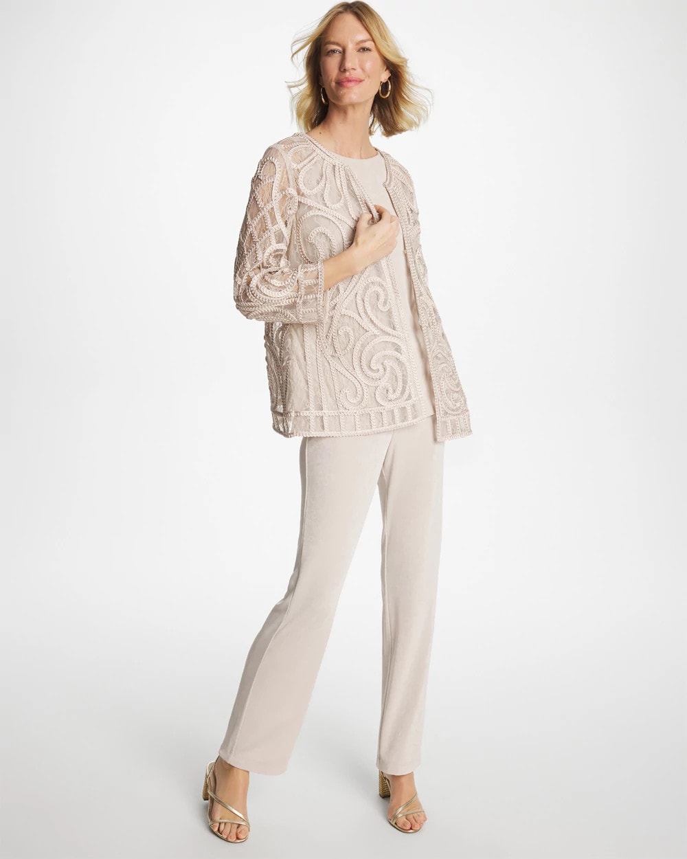 Chico's Essential | Travelers™ Short Embroidered Lace Jacket
