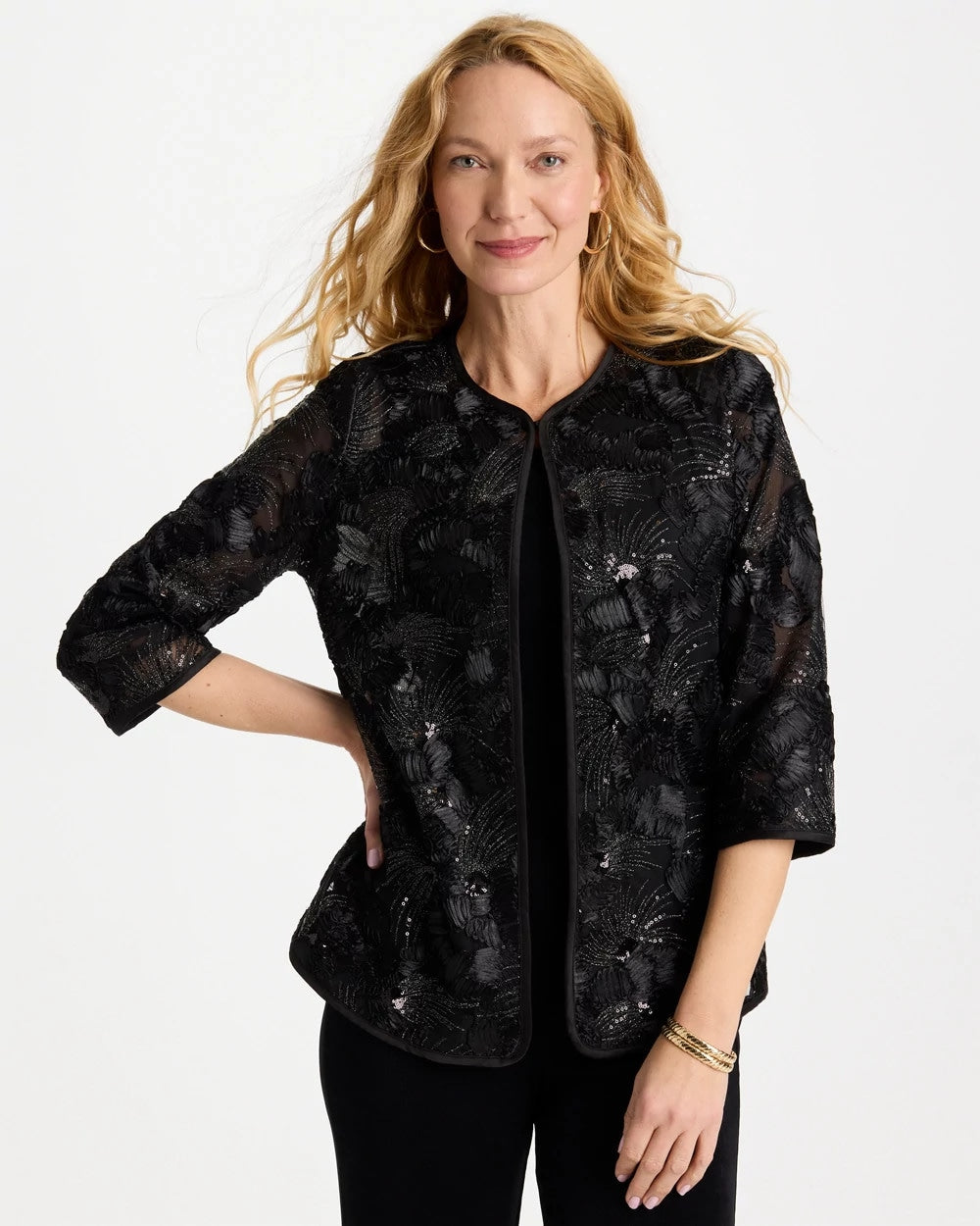 Chico's Great Value | Travelers™ Collection Sequin Mesh Soutache Jacket