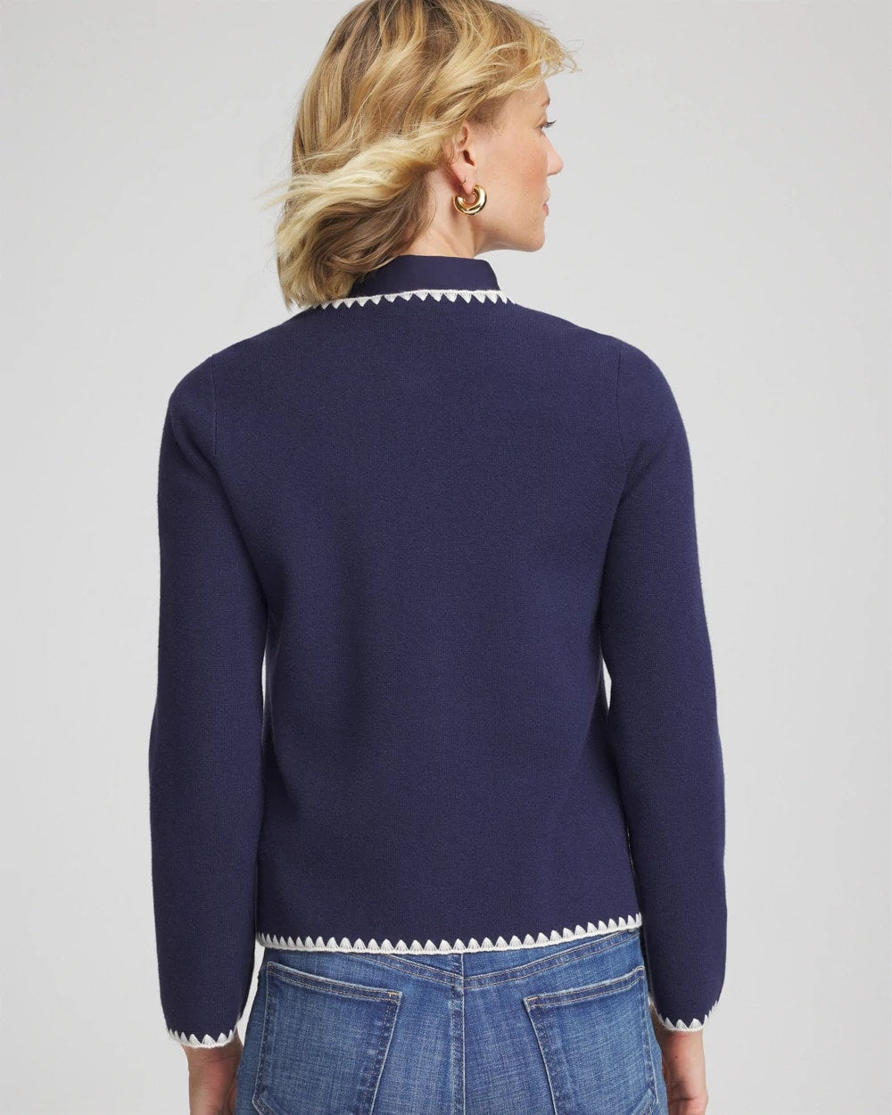 Chico's Premium | Blanket Stitch Crewneck Cardigan