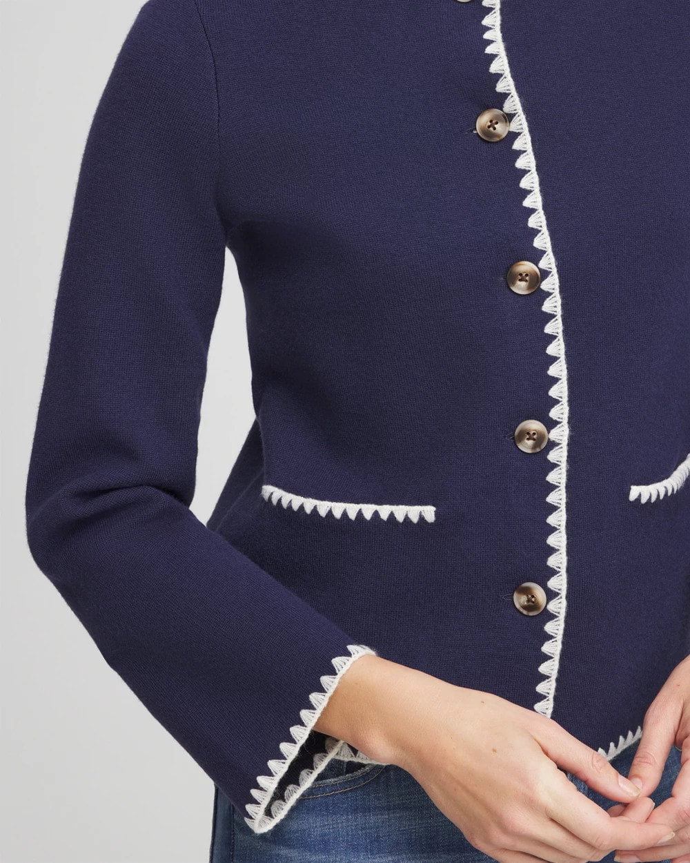 Chico's Premium | Blanket Stitch Crewneck Cardigan