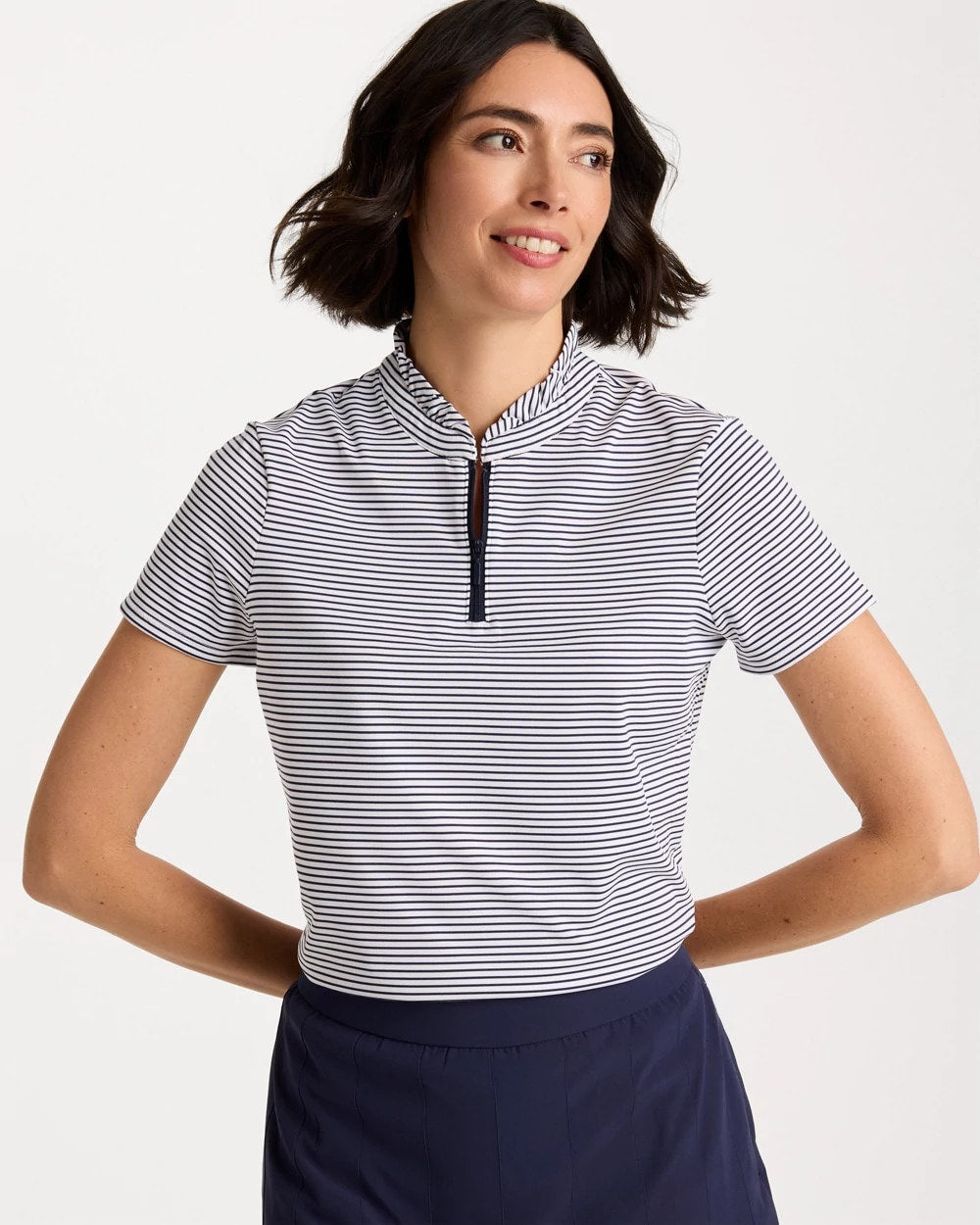 Chico's Customer Favorite | Zenergy® UPF Ruffle Striped Half Zip