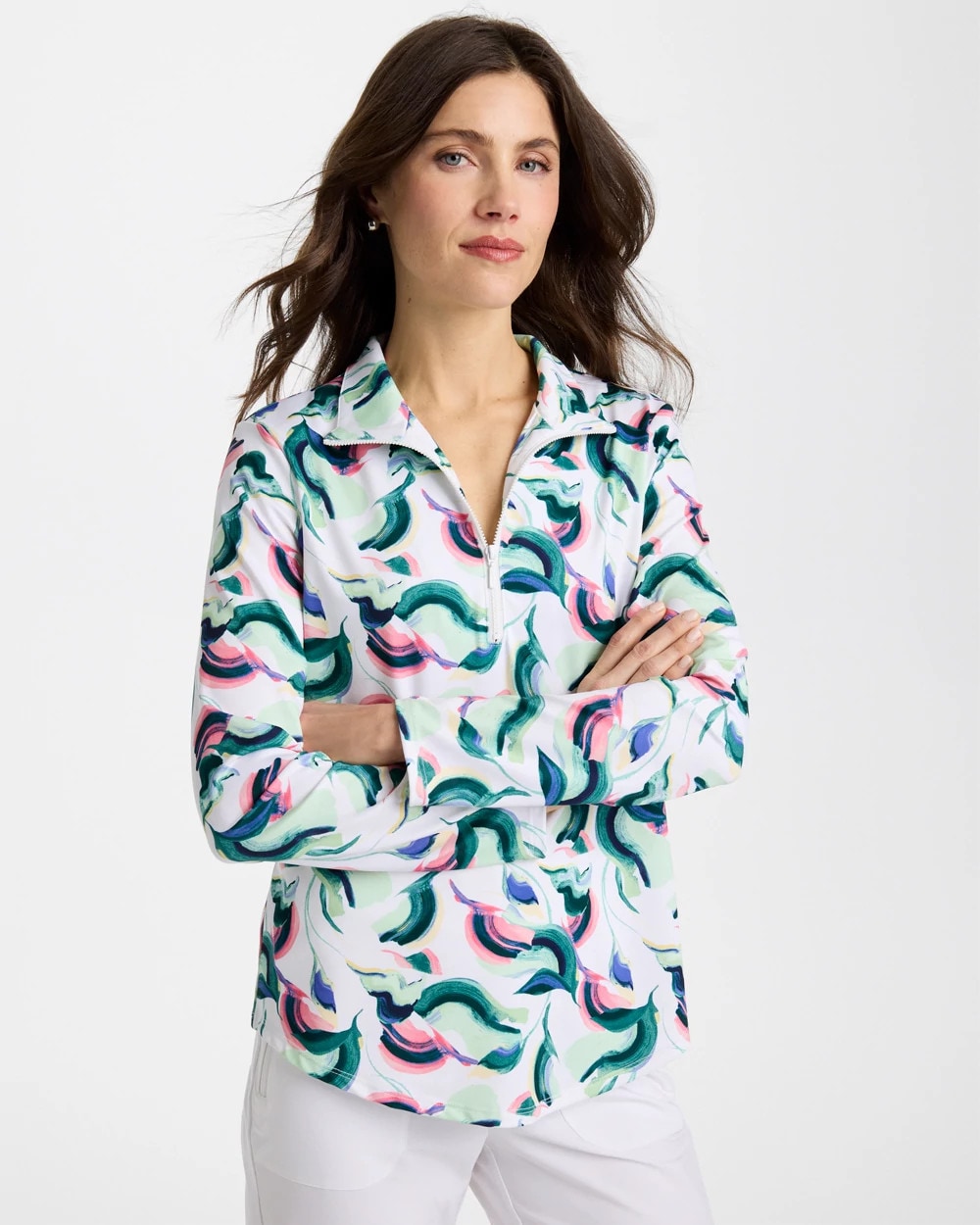 Chico's Value | Zenergy® UPF Blooms Mock Zip Polo