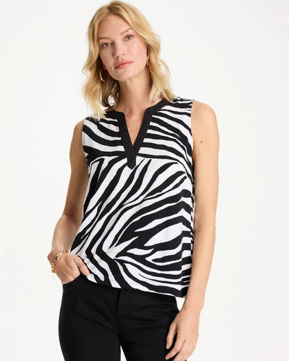 Chico's Signature | Zebra Cotton-Stretch Notch Neck Tank
