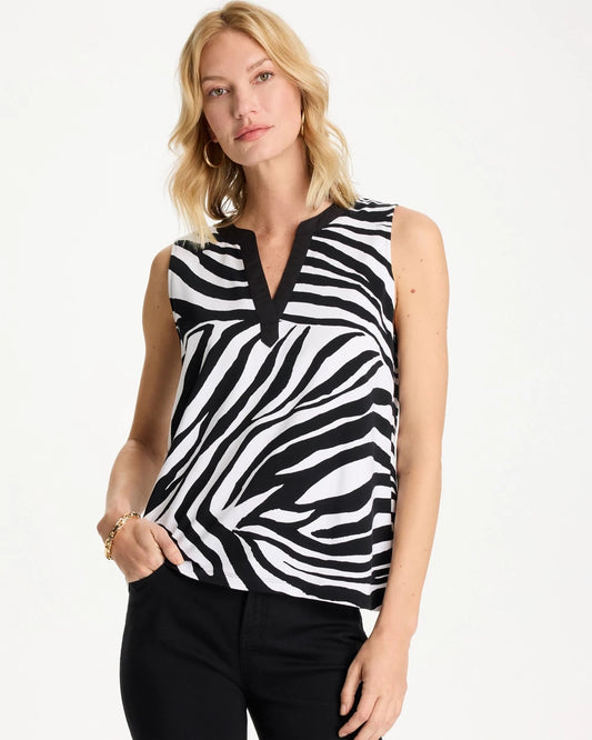 Chico's Signature | Zebra Cotton-Stretch Notch Neck Tank