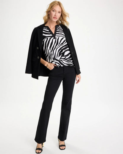 Chico's Signature | Zebra Cotton-Stretch Notch Neck Tank