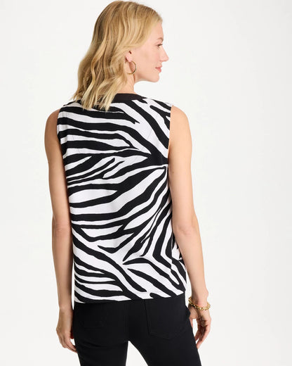 Chico's Signature | Zebra Cotton-Stretch Notch Neck Tank