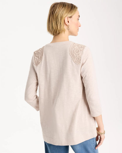 Chico's Exclusive | Embroidered Cotton Slub 3/4 Sleeve Cardigan