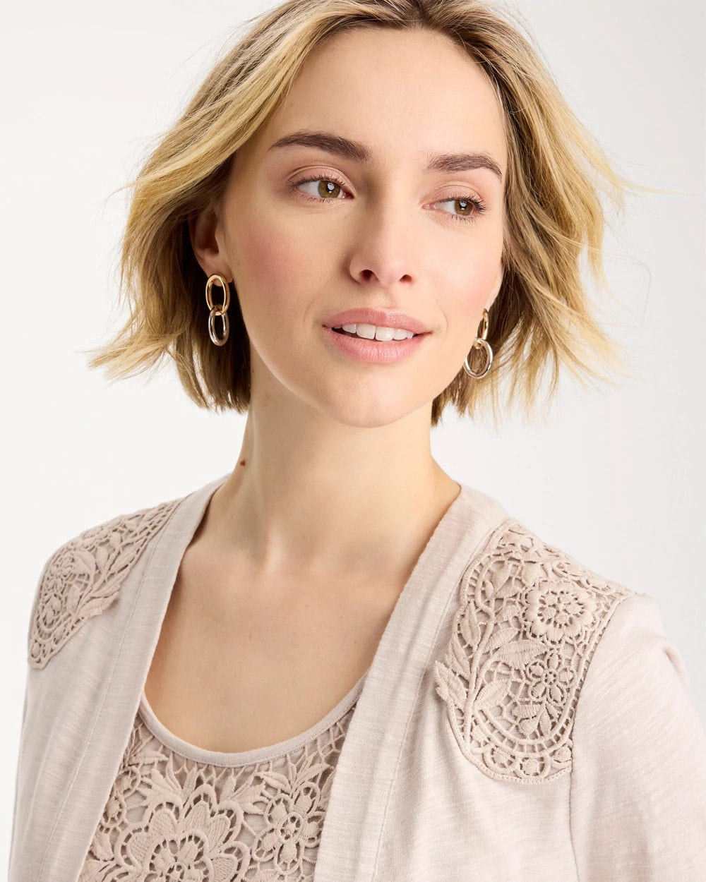 Chico's Exclusive | Embroidered Cotton Slub 3/4 Sleeve Cardigan