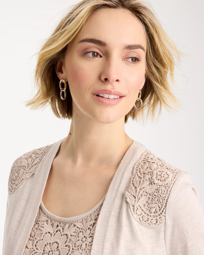 Chico's Exclusive | Embroidered Cotton Slub 3/4 Sleeve Cardigan