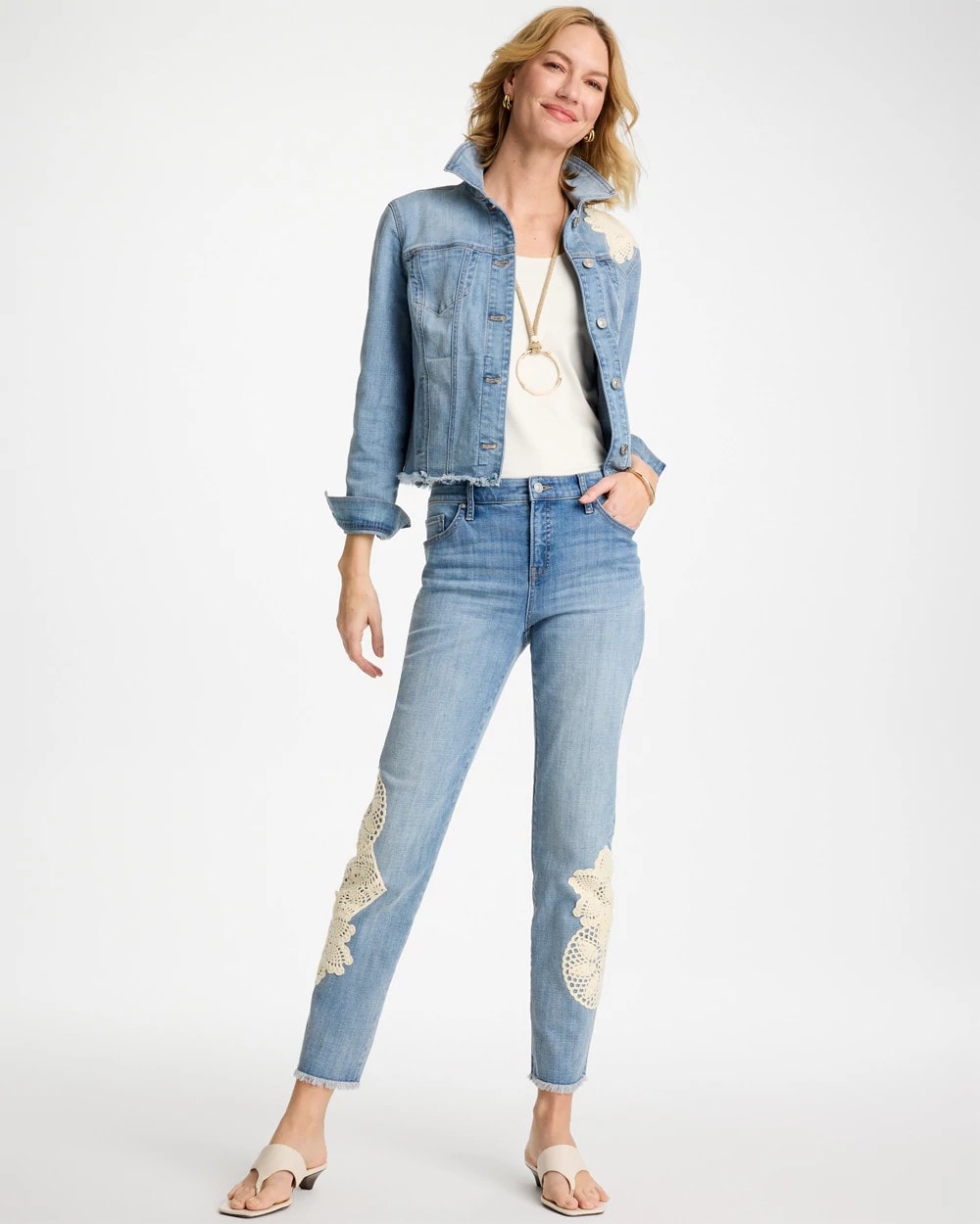Chico's Recommended | Girlfriend Slim Crochet Fray Ankle Jeans