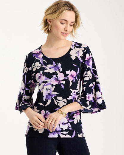 Chico's New | Travelers™ Amethyst Iris Flounce-Sleeve Top