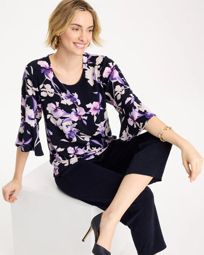 Chico's New | Travelers™ Amethyst Iris Flounce-Sleeve Top