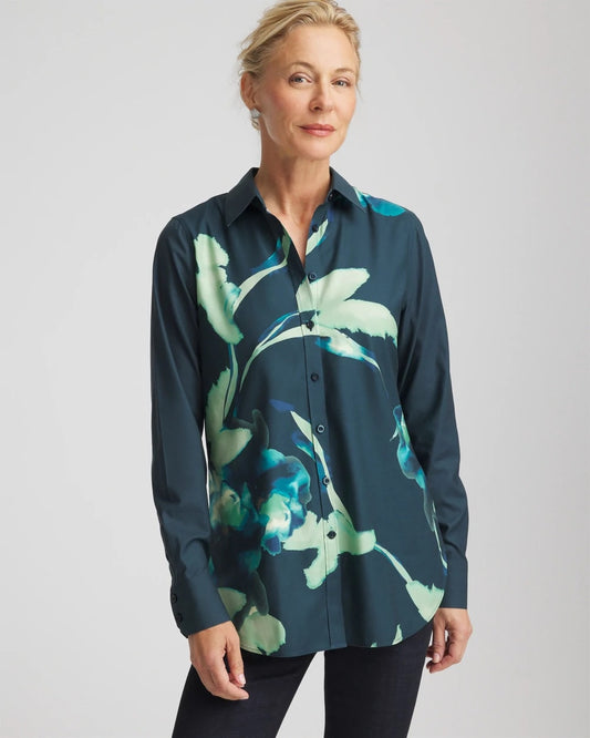 Chico's Top Pick | No Iron™ Glacial Flora Sateen Shirt