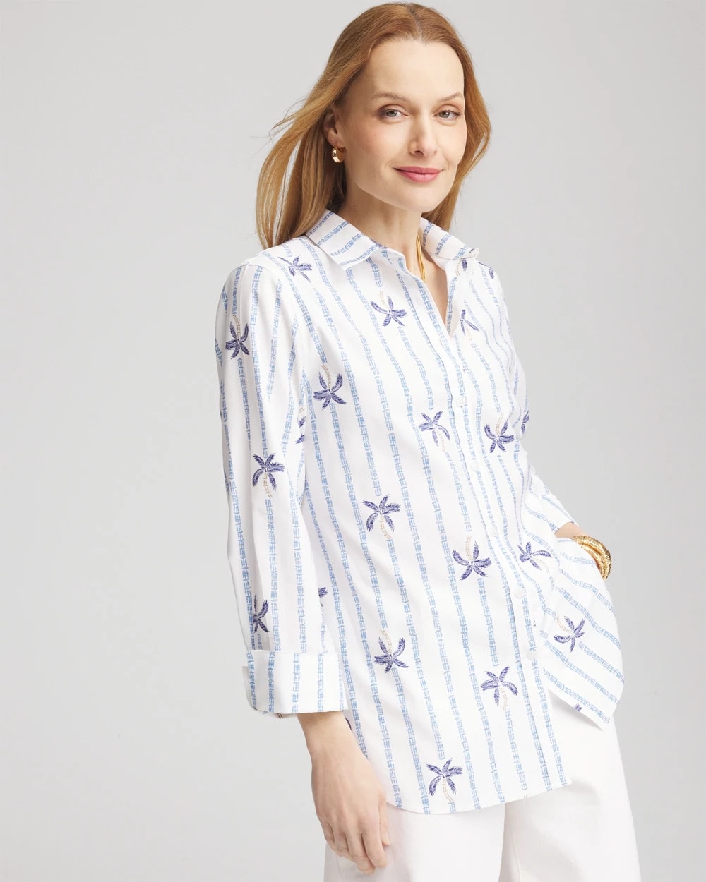 Chico's Essential | No Iron™ Palm Striped Sateen Shirt