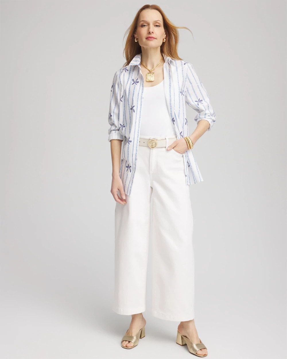 Chico's Essential | No Iron™ Palm Striped Sateen Shirt
