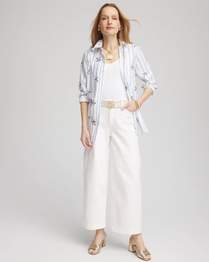 Chico's Essential | No Iron™ Palm Striped Sateen Shirt