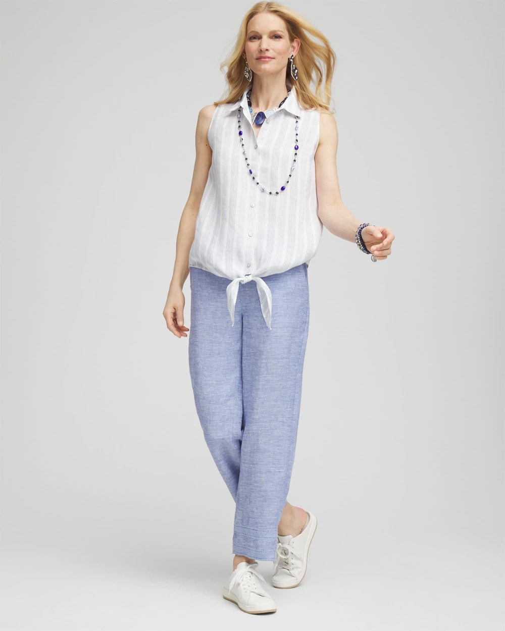 Chico's Trusted | No Iron™ Linen Tie-Front Sleeveless Shirt