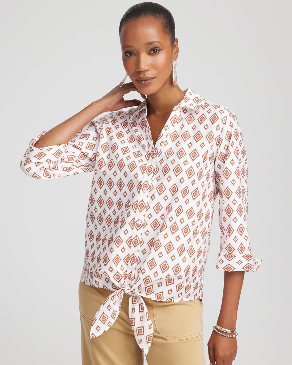 Chico's Customer Favorite | No Iron™ Tie-Front Geo-Print Shirt