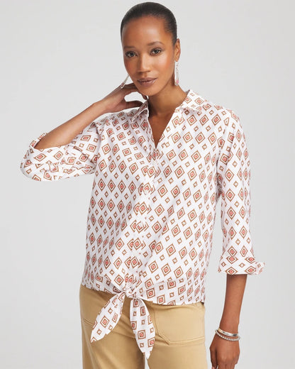 Chico's Customer Favorite | No Iron™ Tie-Front Geo-Print Shirt