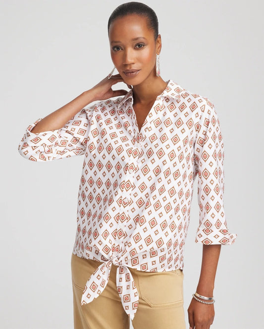 Chico's Customer Favorite | No Iron™ Tie-Front Geo-Print Shirt