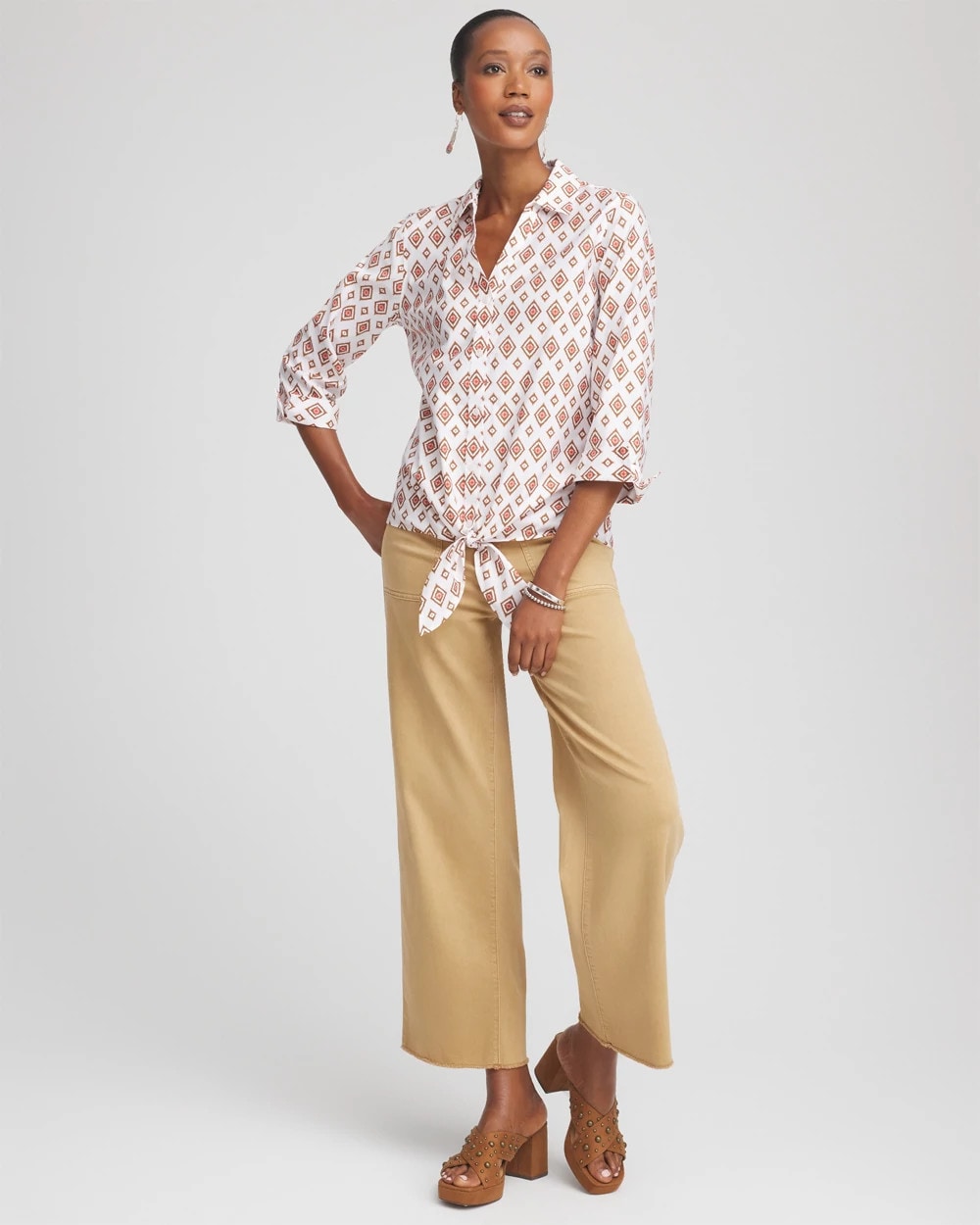 Chico's Customer Favorite | No Iron™ Tie-Front Geo-Print Shirt