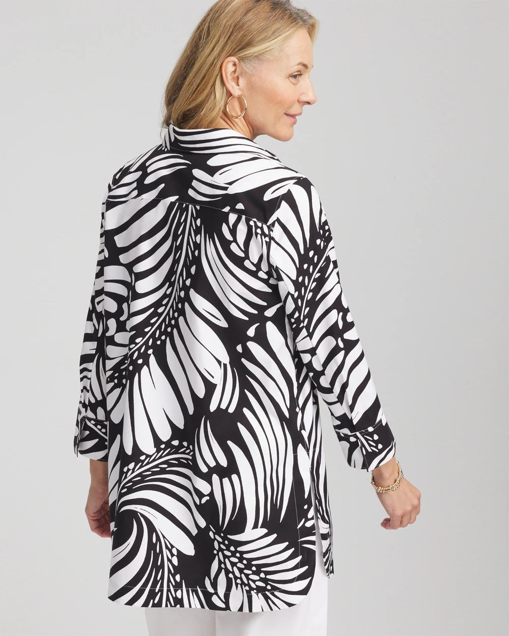 Chico's Customer Favorite | No Iron™ Printed Palms Button Down Tunic