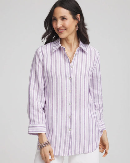 Chico's Great Value | No Iron™ Plum Striped Linen Shirt