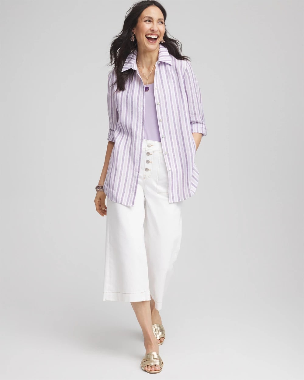 Chico's Great Value | No Iron™ Plum Striped Linen Shirt