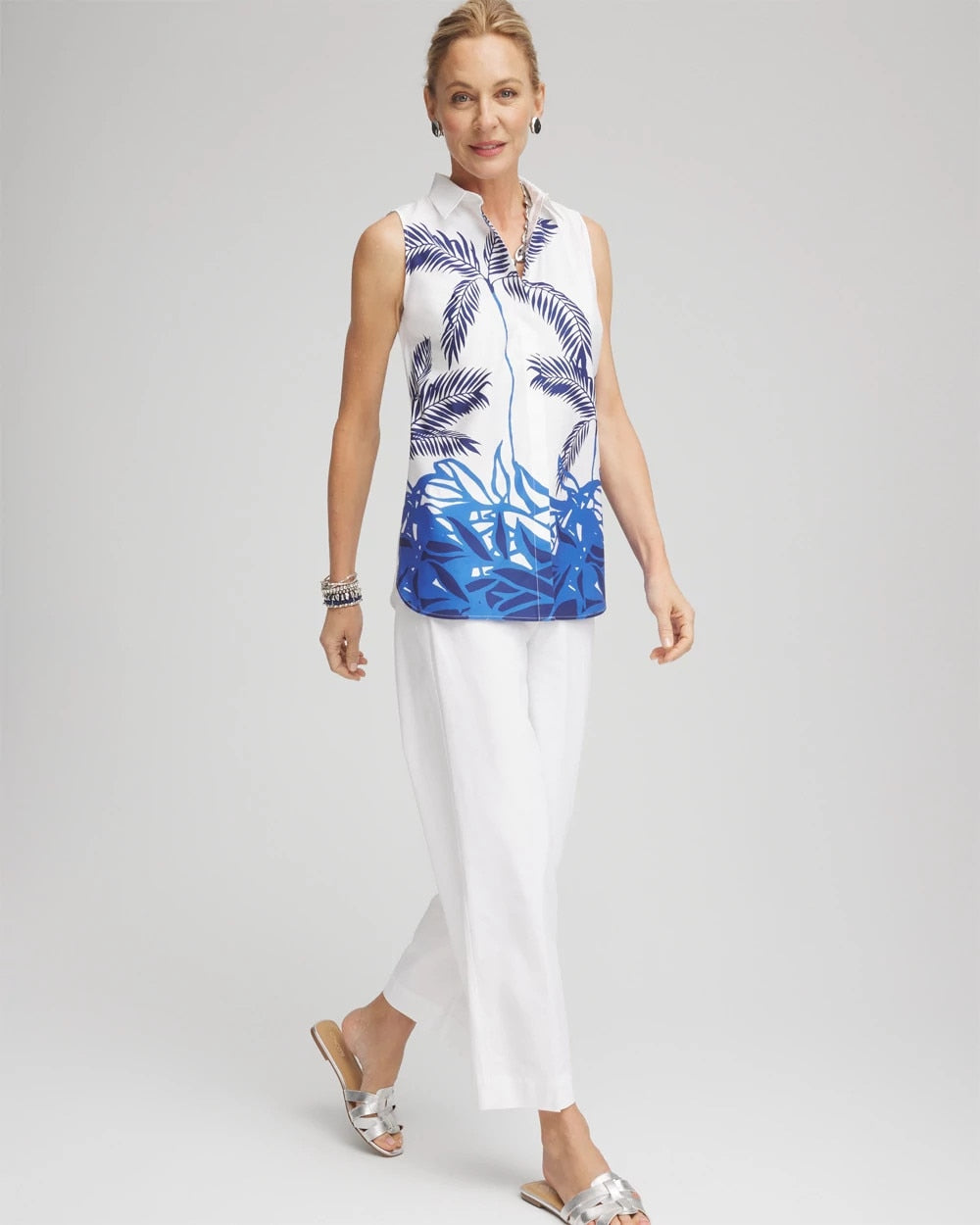 Chico's Top Pick | No Iron™ Palms Sleeveless Sateen Shirt