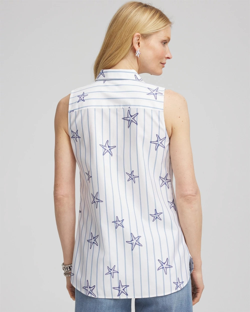 Chico's Premium | No Iron™ Starfish Striped Sleeveless Sateen Shirt