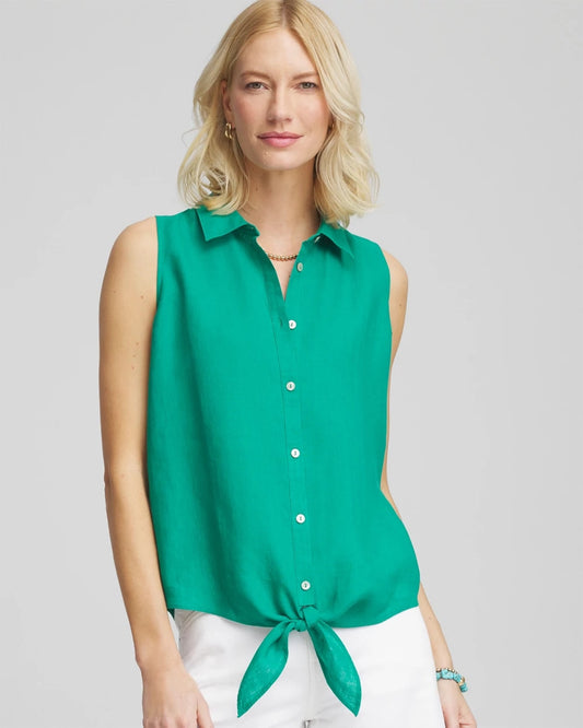 Chico's New | No Iron™ Linen Tie-Front Sleeveless Shirt