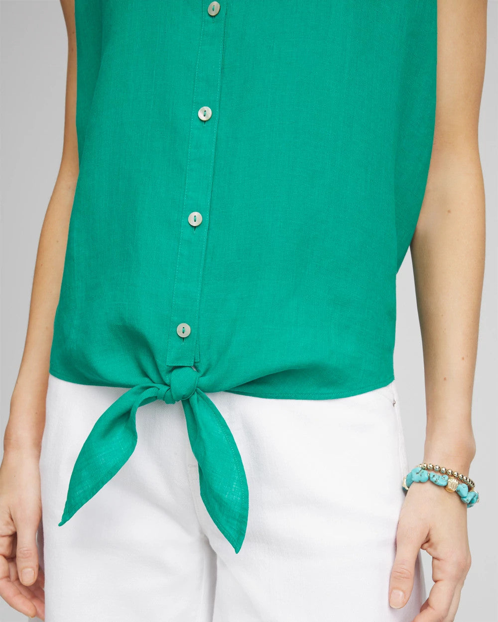 Chico's New | No Iron™ Linen Tie-Front Sleeveless Shirt