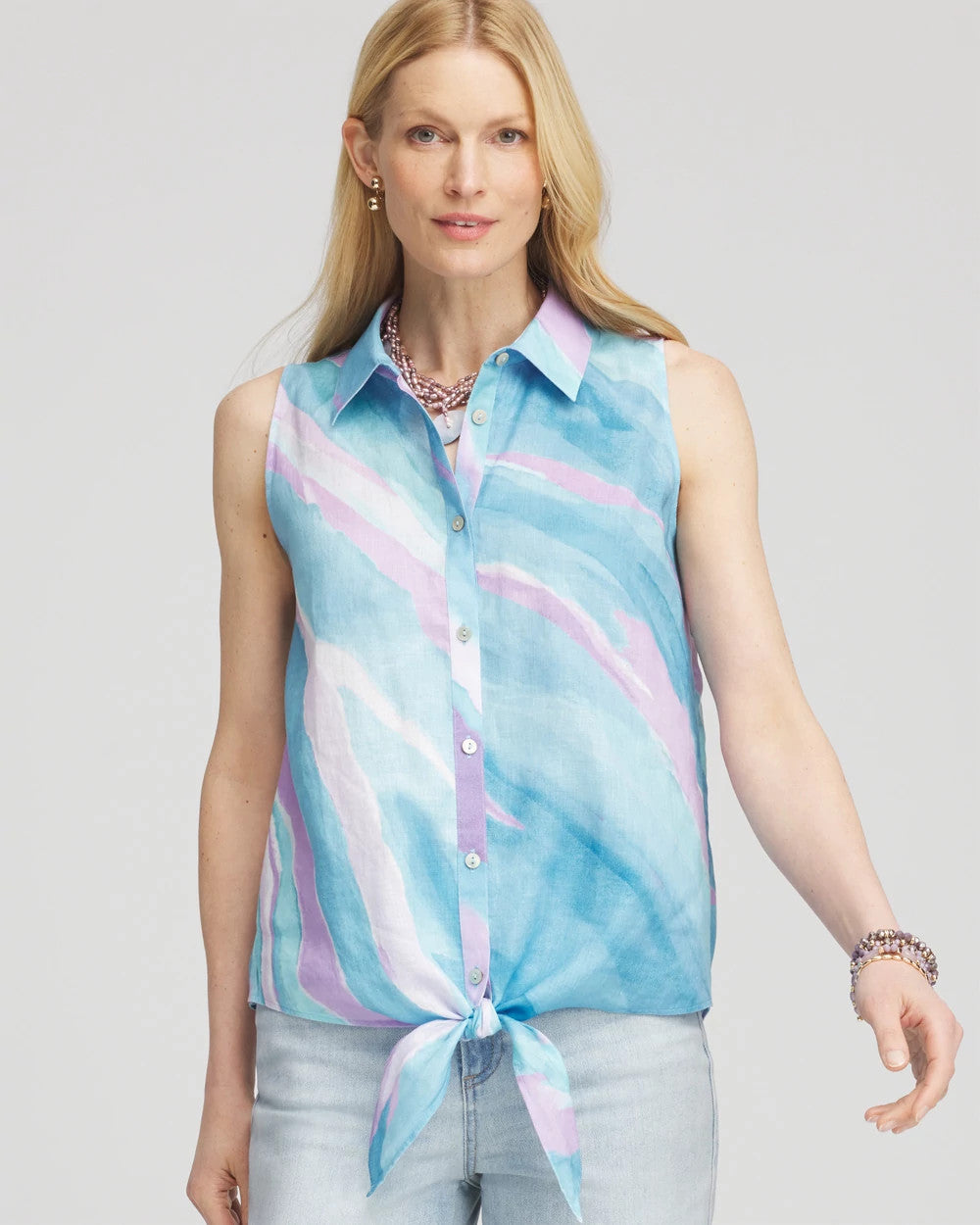 Chico's Special Offer | No Iron™ Linen Tie-Front Sleeveless Shirt