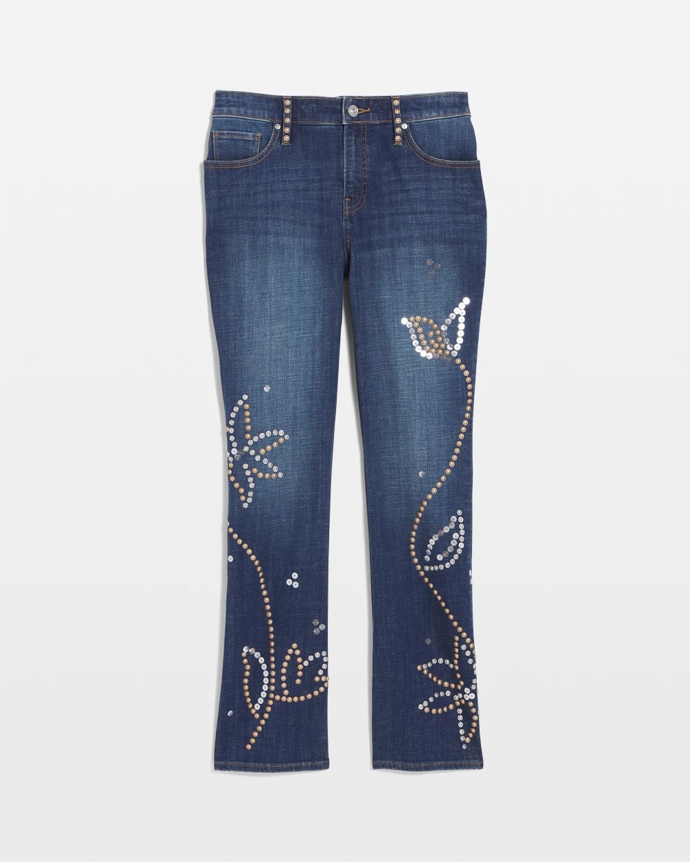 Chico's Signature | Embellished Girlfriend Cropped Flared Jeans