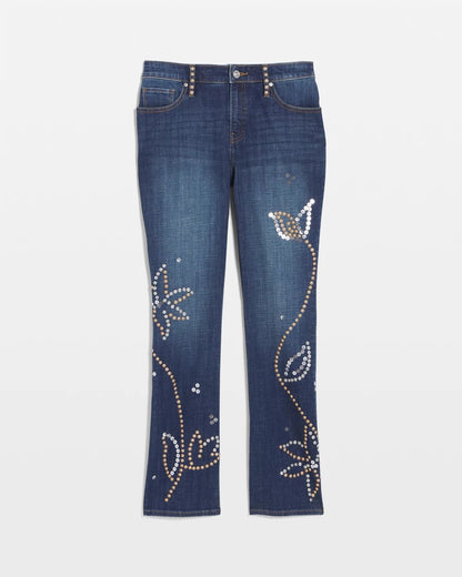 Chico's Signature | Embellished Girlfriend Cropped Flared Jeans