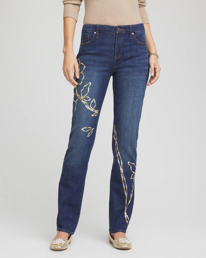 Chico's Essential | Sequins Rose Girlfriend Slim-Leg Jeans