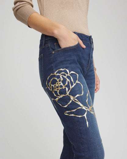 Chico's Essential | Sequins Rose Girlfriend Slim-Leg Jeans