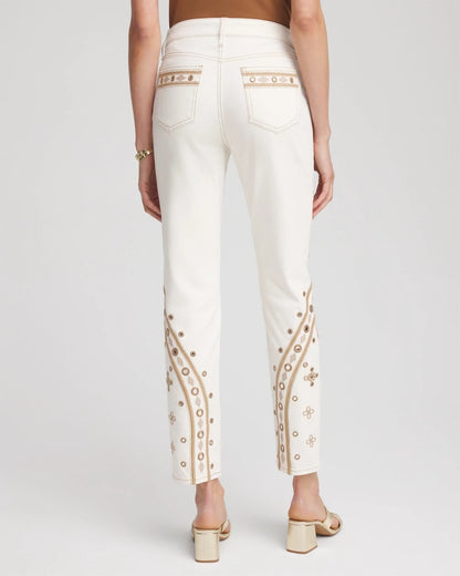 Chico's Everyday | Embellished Girlfriend Slim Ankle Jeans