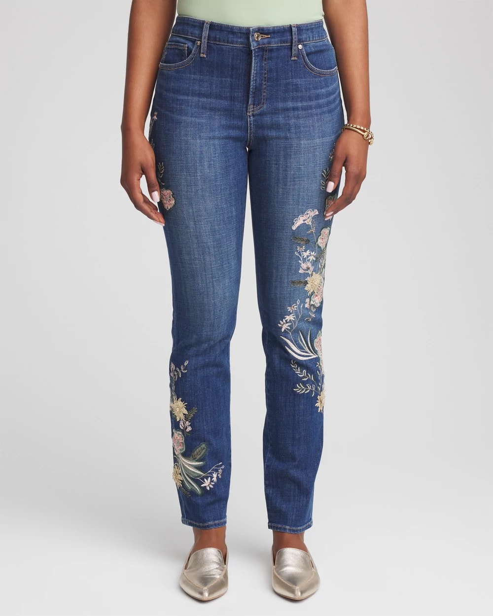 Chico's Premium | Appliqué Girlfriend Slim Ankle Jeans