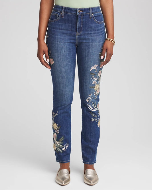 Chico's Premium | Appliqué Girlfriend Slim Ankle Jeans