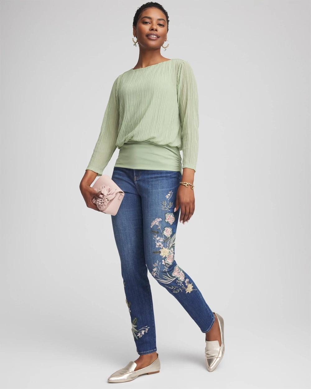 Chico's Premium | Appliqué Girlfriend Slim Ankle Jeans