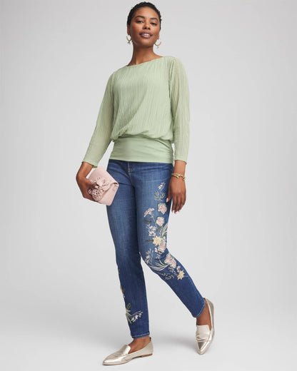 Chico's Premium | Appliqué Girlfriend Slim Ankle Jeans