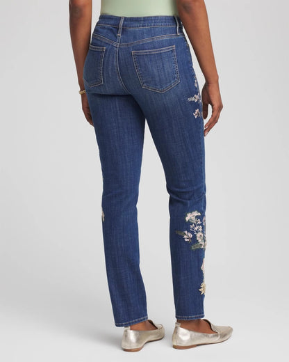 Chico's Premium | Appliqué Girlfriend Slim Ankle Jeans