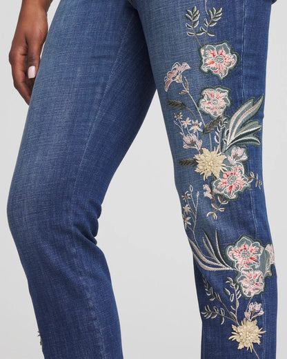 Chico's Premium | Appliqué Girlfriend Slim Ankle Jeans