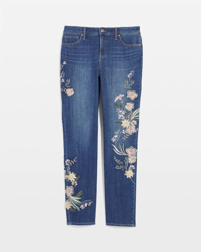 Chico's Premium | Appliqué Girlfriend Slim Ankle Jeans