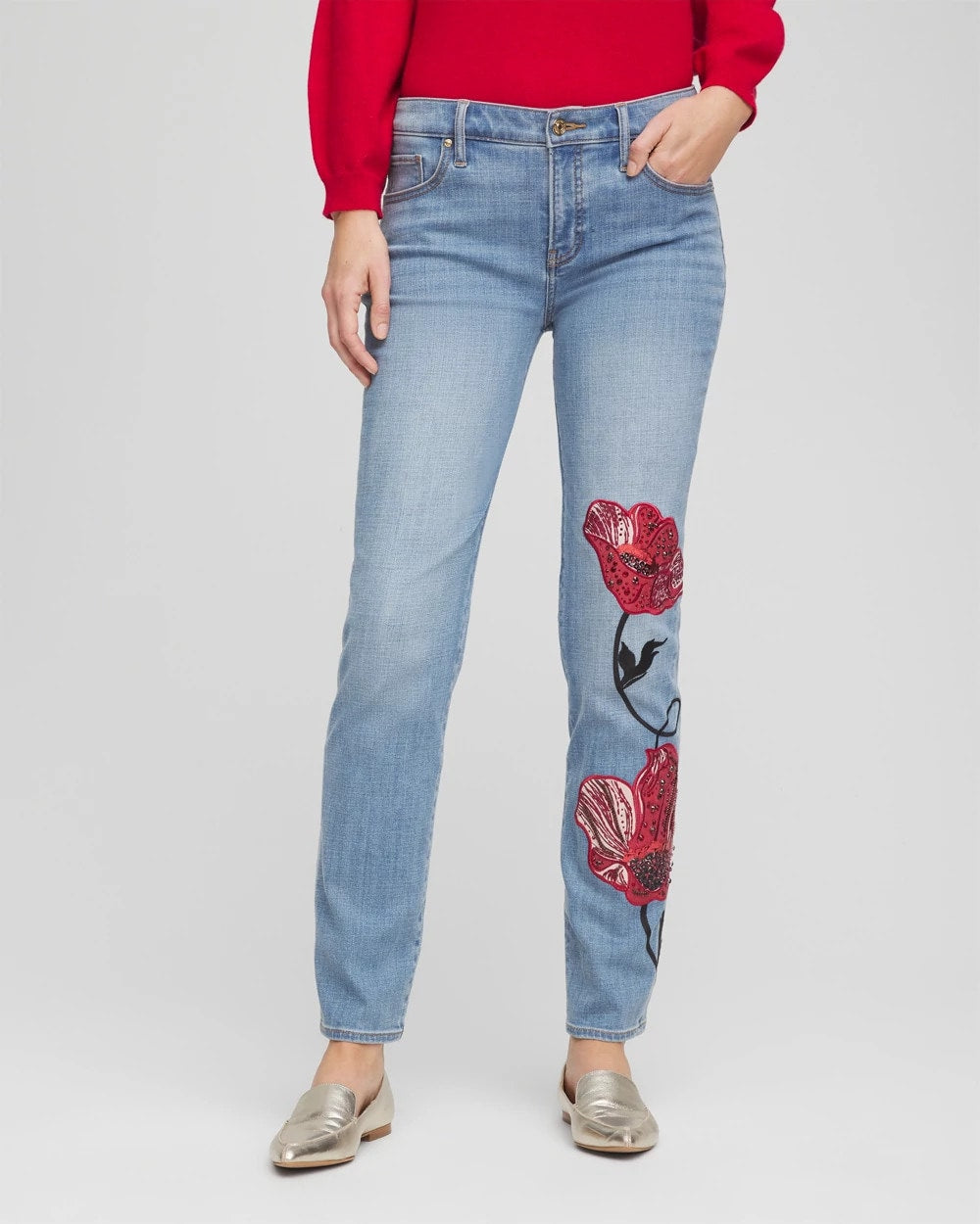 Chico's Signature | Placed Floral Girlfriend Slim Ankle Jeans