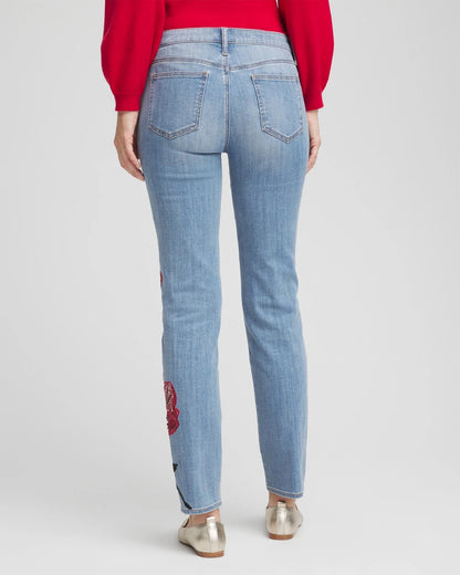 Chico's Signature | Placed Floral Girlfriend Slim Ankle Jeans
