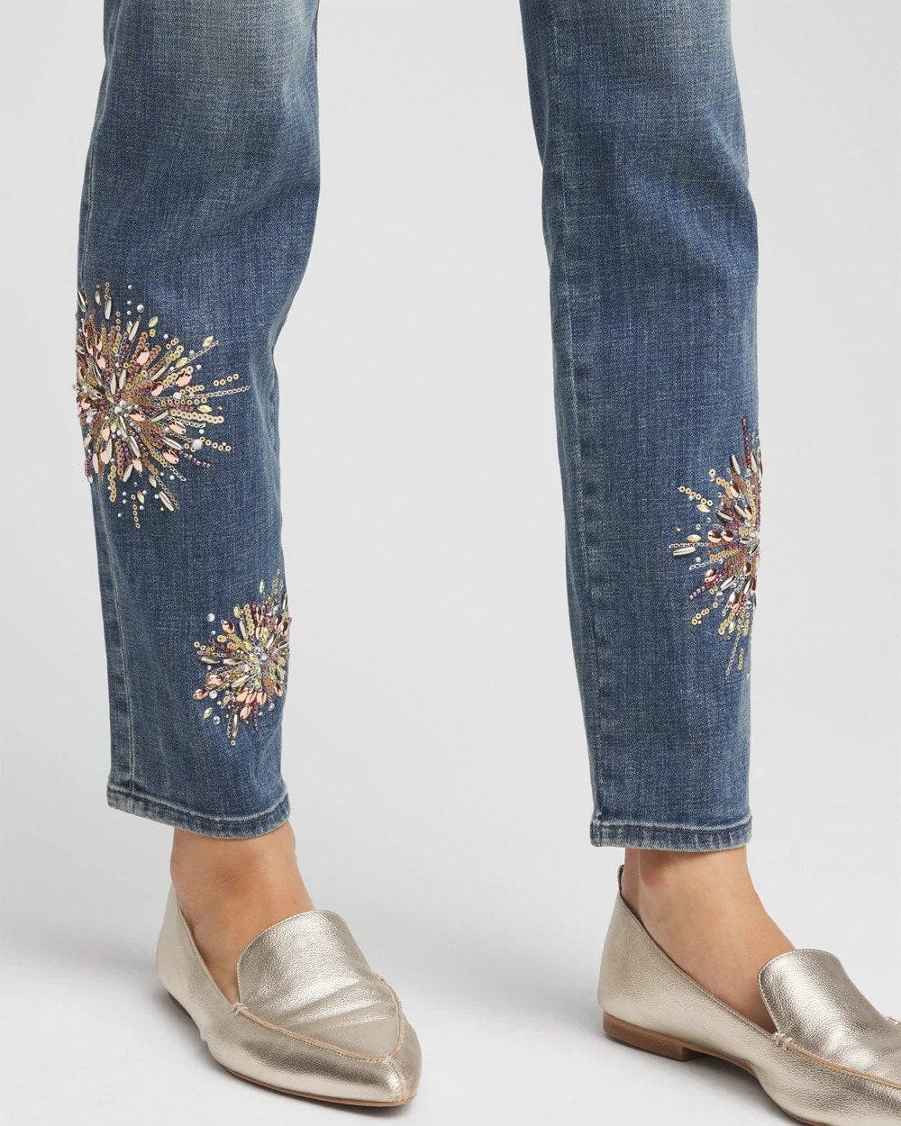 Chico's Premium | Embellished Starbursts Girlfriend Slim Ankle Jeans